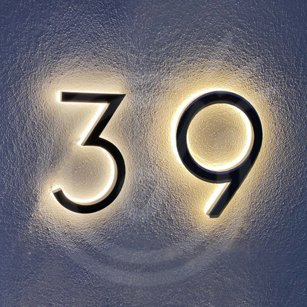 Numéro de maison LED personnalisé, lettres métalliques, signe pour vitrine d'affaires, numéro de maison rétroéclairé étanche, signalisation extérieure