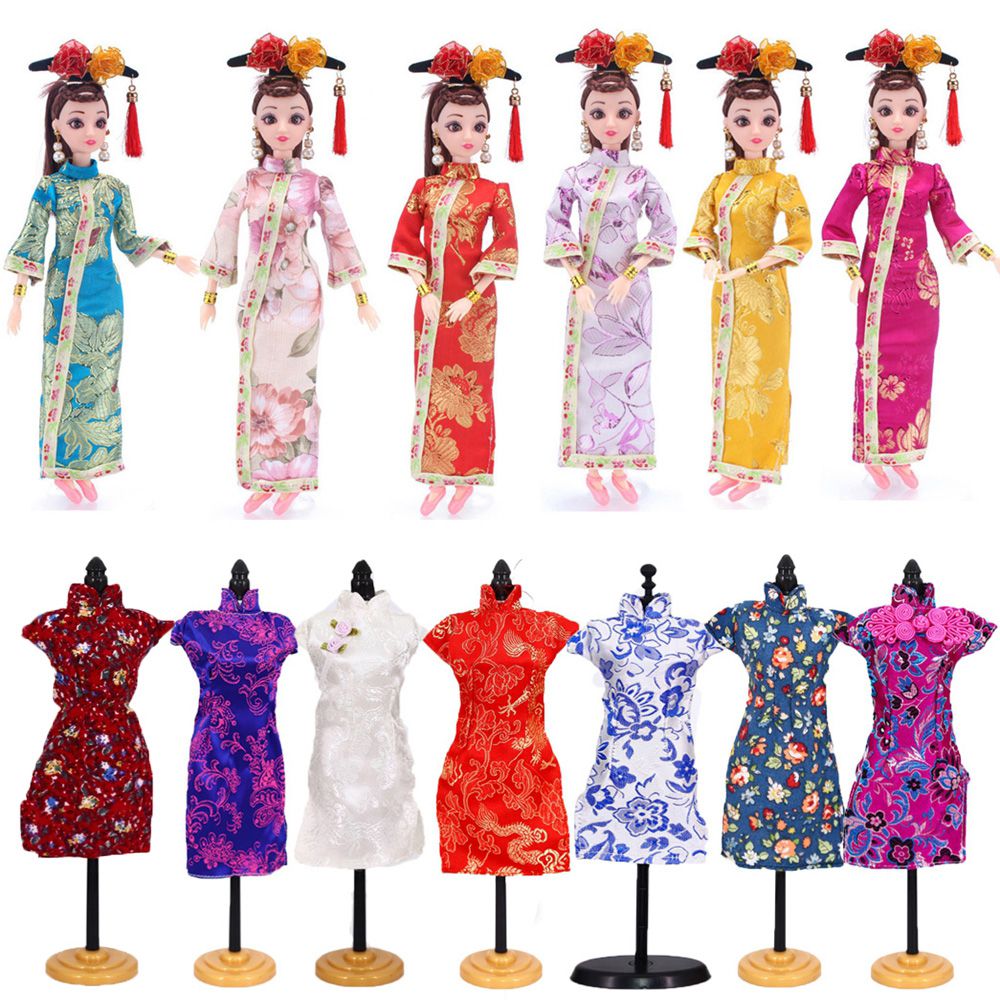 Vestido artesanal estilo cheongsam, acessórios de boneca, roupas exclusivas, vestido tradicional chinês, 1: 6,30 cm