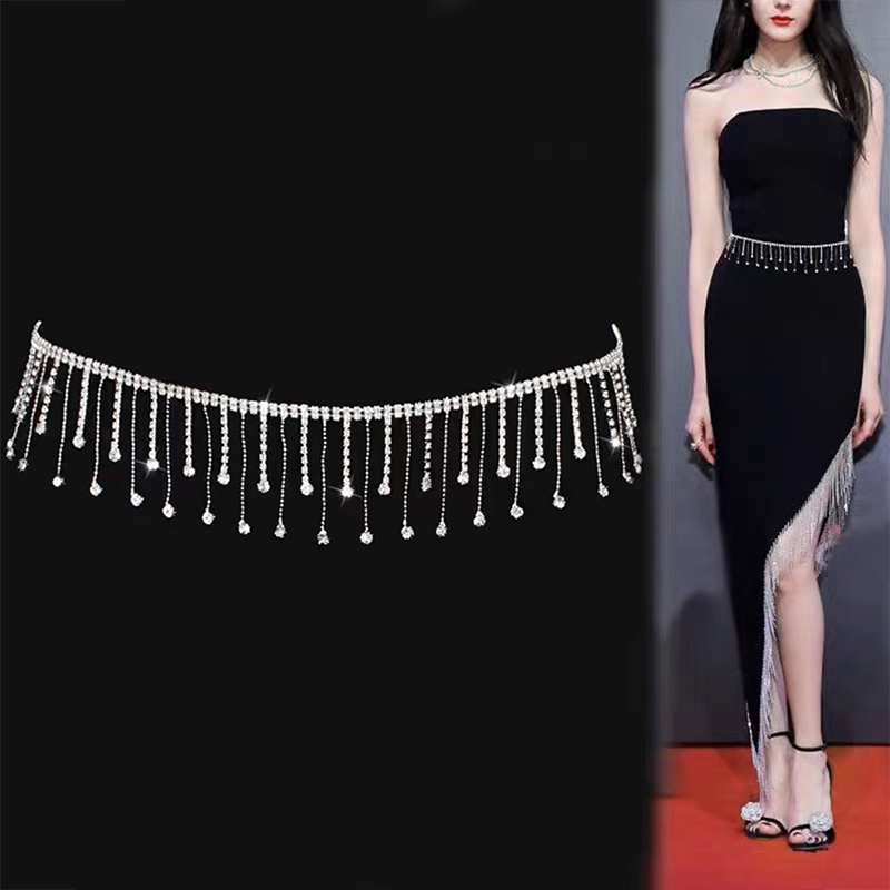 Strass corrente de cintura fina feminino cheio de diamante decorativo vestido acessórios vestido de casamento cinto borla saia de dança do ventre