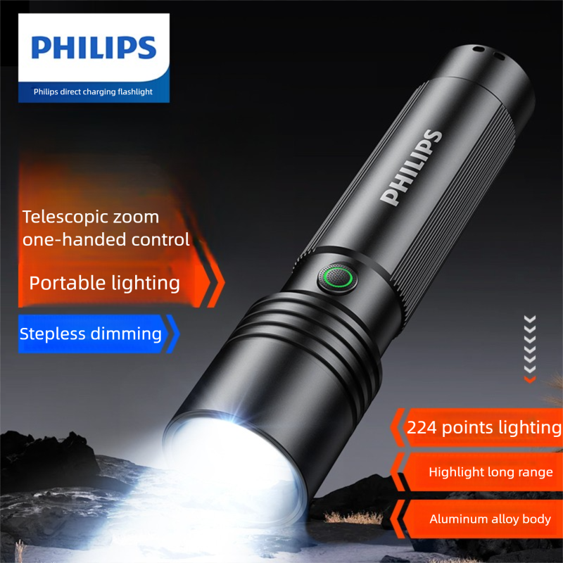 Philips SFL2146 2025 Linterna recargable superbrillante: zoom de largo alcance, portátil para uso exterior y doméstico Defensa Personal