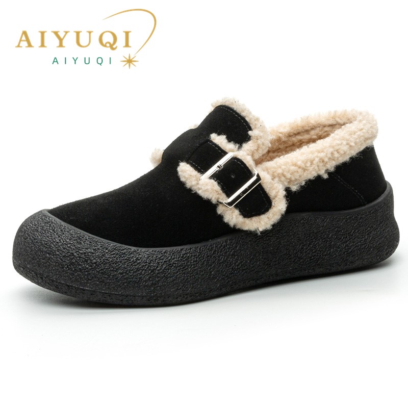 AIYUQI Frauen Turnschuhe Winter 2024 Neue Samt Echtes Leder Beanie Schuhe Frauen Flache Große Größe Frauen Casual Schuhe