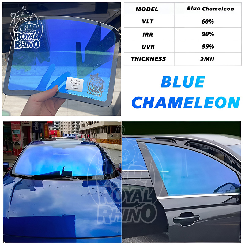 Blue Chameleon VLT 60% kaca depan mobil warna Film pelindung matahari Anti UV 99% foil pelindung dekoratif untuk jendela mobil