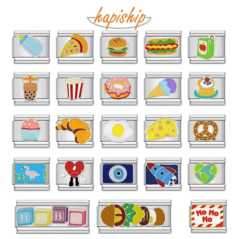 Hapiship-abalorio de helado de hamburguesa, comida de moda, eslabones italianos aptos para pulsera de 9mm, joyería de acero inoxidable, fabricación DIY DJ585, novedad de 2022