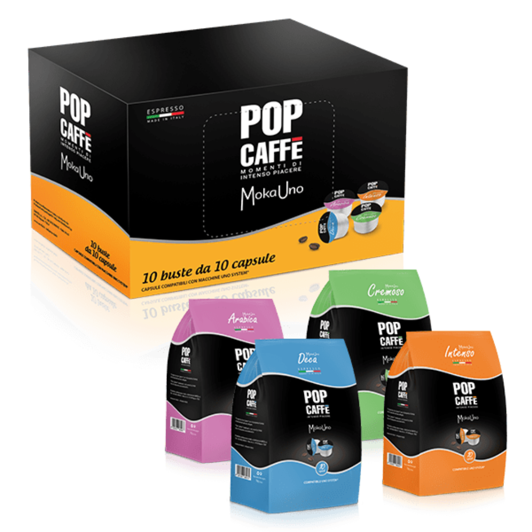 100 Capsule Caffè Pop Caffè Moka Uno Compatibili con Macchine Uno System