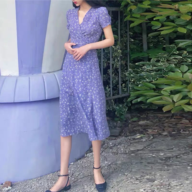 Vestidos largos de gasa con estampado Floral para mujer, vestido largo Retro de noche, informal, púrpura, para playa y graduación, de verano vestidos elegantes para mujer vestidos de verano mujer 2022