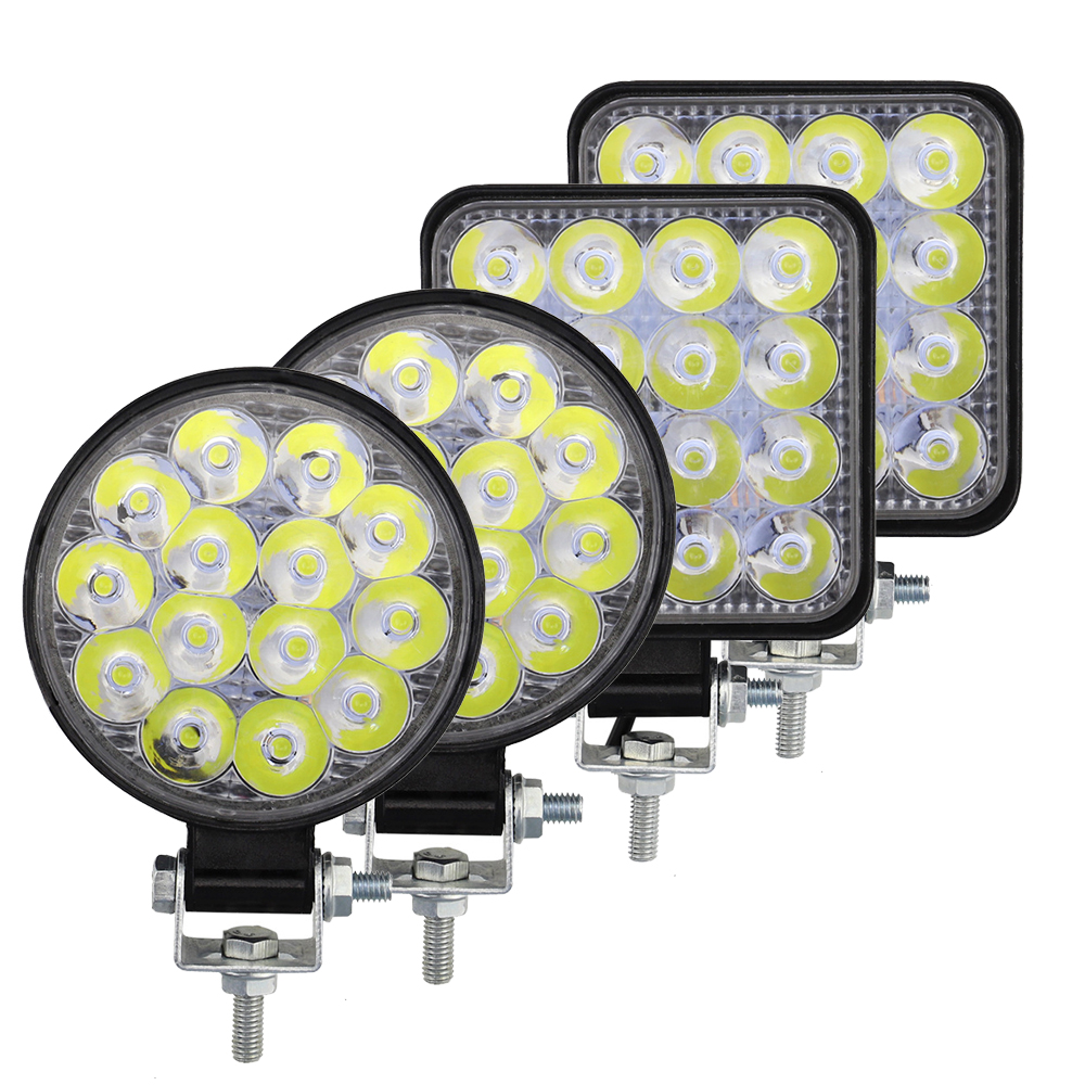 42W 14LED 48W 16SMD światło robocze przednie światło przeciwmgłowe samochodu LED 12V 24V samochód ciężarowy 4x4 4wd reflektory techniczne okrągły reflektor terenowe