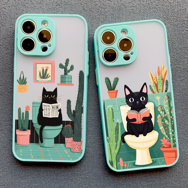 Adorável gato dos desenhos animados caso de telefone para iphone 17 16 15 pro max plus 11 12 13 mini 14 pro max xr xs x capa traseira à prova de choque