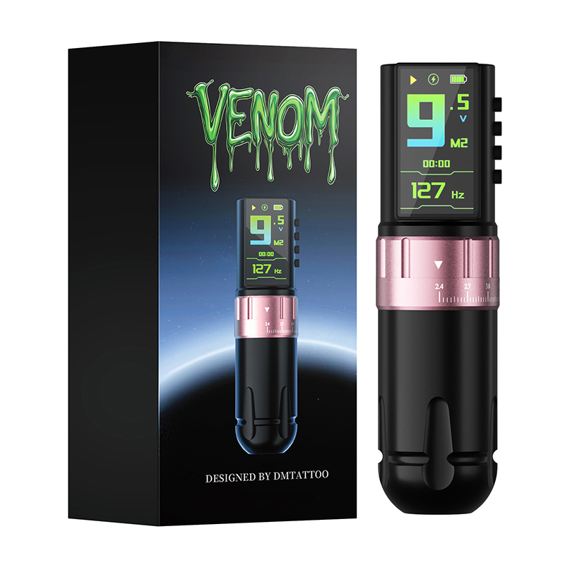 DM Venom Drahtlose Tattoo-Maschine mit einstellbarem Hub, einstellbarer Hub 2,4–4,2 mm, mit 2300 mAh leistungsstarker Farbbildschirm-Akku