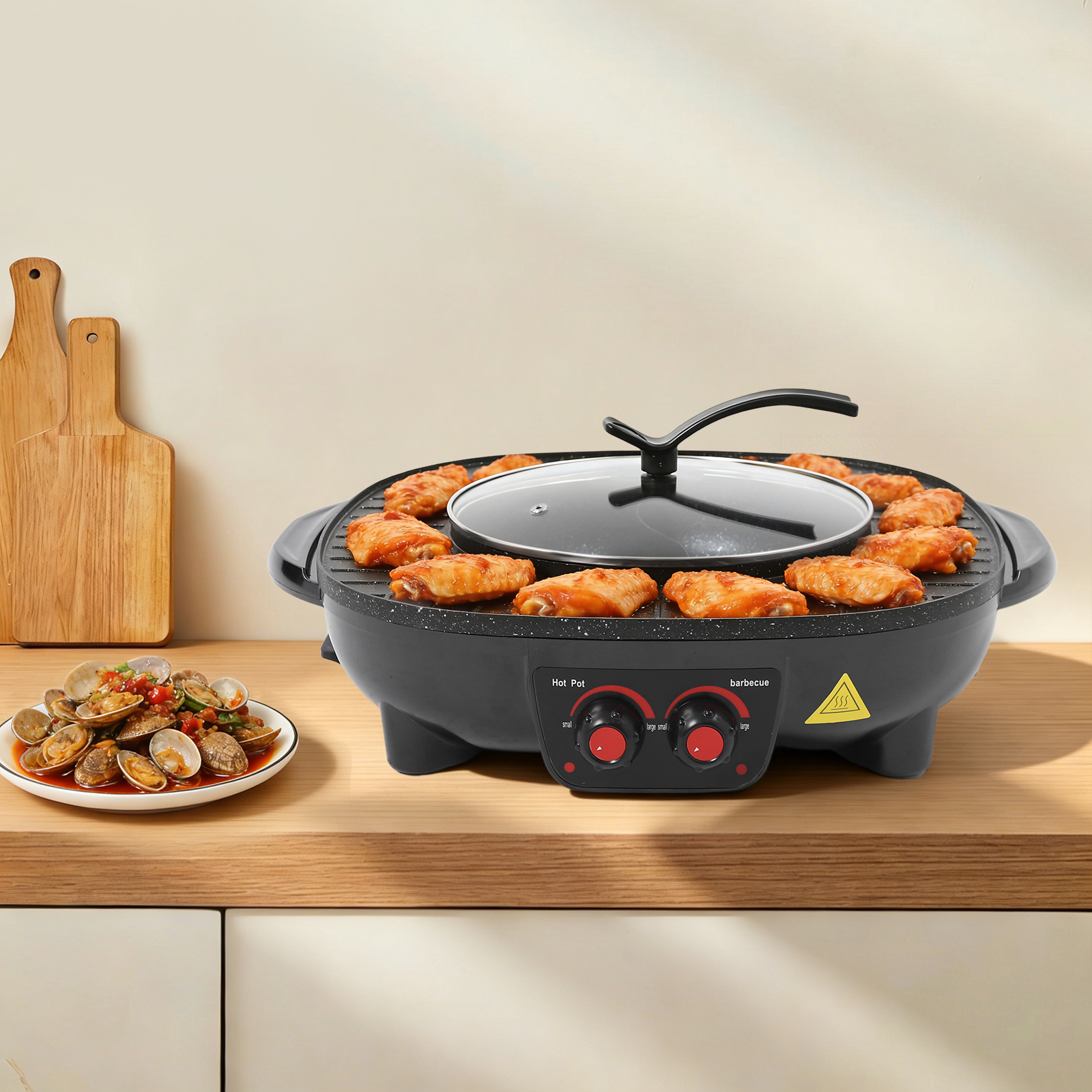 2100W Elektrisch Barbecue marmite Ofengrill Rauchfreier marmite Machine Barbecue 2 en 1 Elektro Grillpfanne Shabu Shabu Topf
