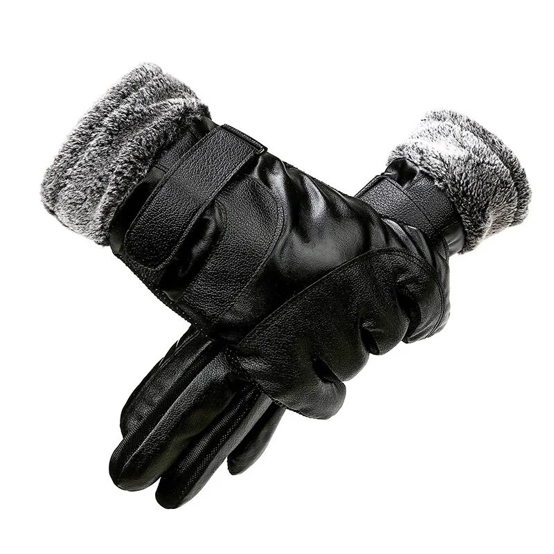 Guantes de cuero para hombre y mujer, manoplas gruesas y cálidas con pantalla táctil, resistentes al viento, impermeables, para conducir y montar en motocicleta, Invierno