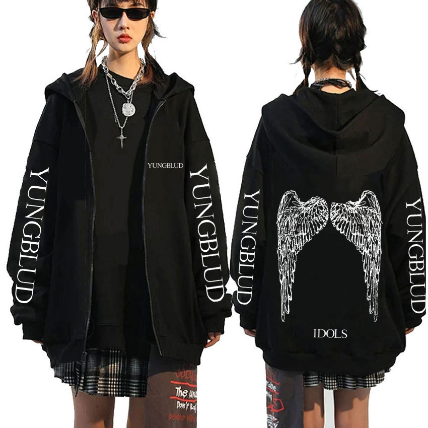 Yungblud IDOLS Wings Album Tour 2025 Zipper Hoodie Male Oversized Zip Up Jacket Men Women Clothing Hip Hop Hoodies Streetwear