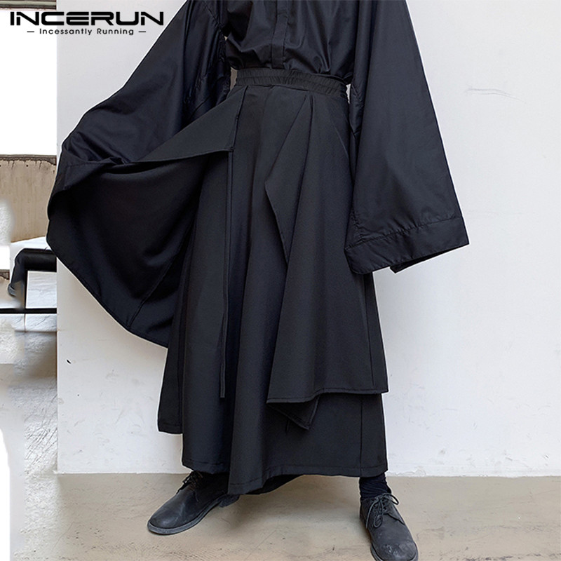 INCERUN 2023 Uomini Pantaloni Irregolari Solido Jogging Streetwear Elastico In Vita Gonne Pantaloni A Gamba Larga Da Uomo Allentato Punk Pantalon S-5XL