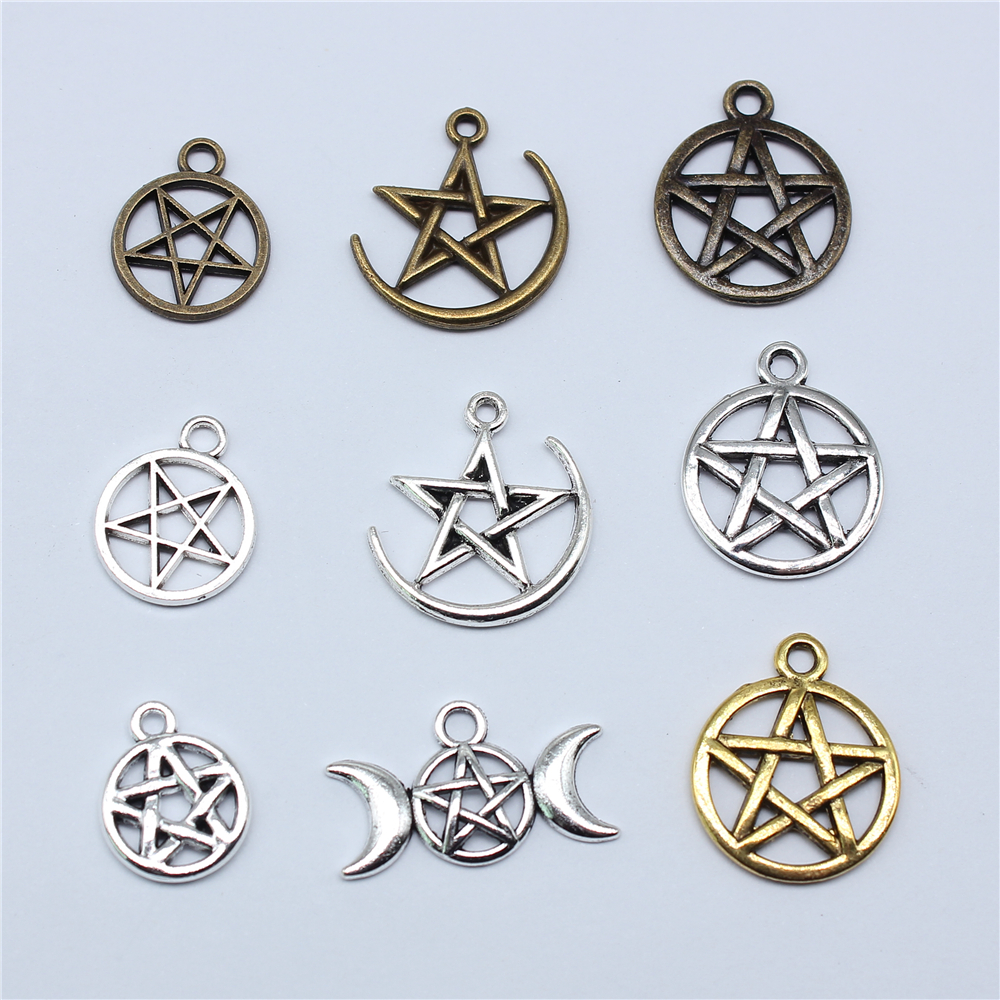 Breloques pentagramme creux étoile Antique Bronze argent couleur pendentifs fabrication de bijoux anciens bricolage artisanat fait à la main 20 pièces
