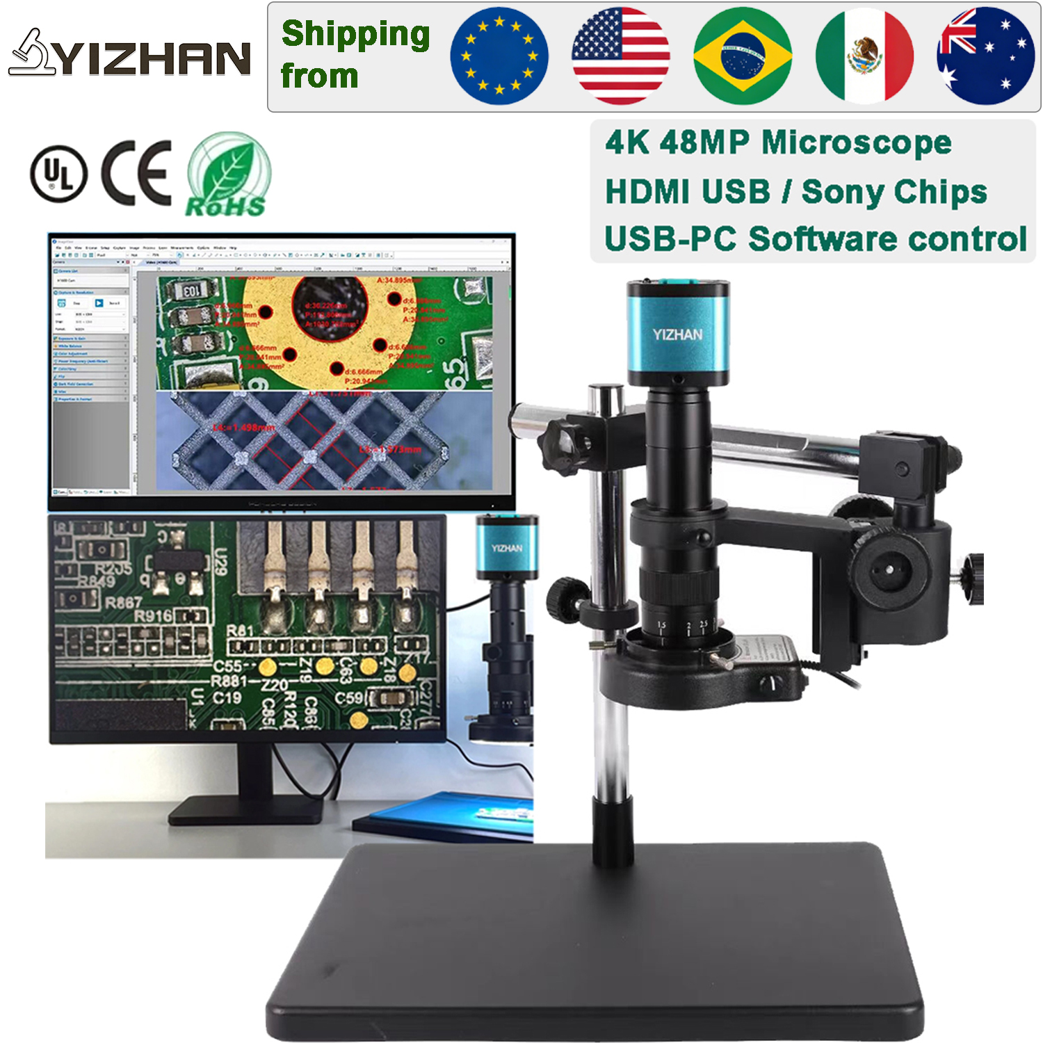 Yizhan 4K 1080P Электронный цифровой микроскоп, 48 МП, HDMI, USB, для пайки, с увеличением 180X-215X