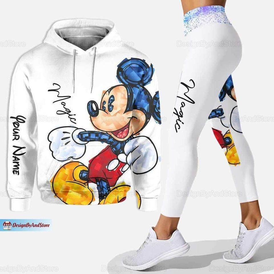 2024 ディズニーミッキーマウス 3D パーカー女性のパーカーヨガパンツセットディズニーミッキーヨガスウェットパンツパーカーファッションスポーツスーツ