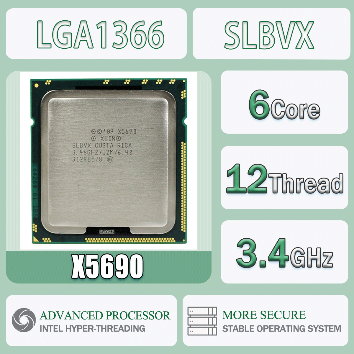 Procesor komputerowy Intel Xeon X5690 3.46GHz 6 rdzeni 12 wątków Serwer X5690 Pakiet LGA 1366 SLBVX