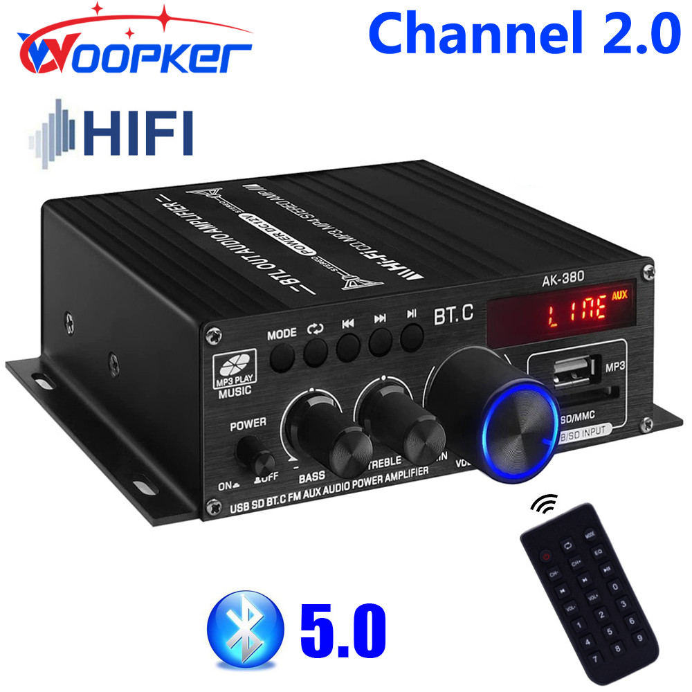 Woopker Wzmacniacz dźwięku kanału 2.0 HIFI Bluetooth Amp Home Digital Audio 12V3A AK380 AK370 AK280 AK270 AK170 do samochodowego basu Trebl