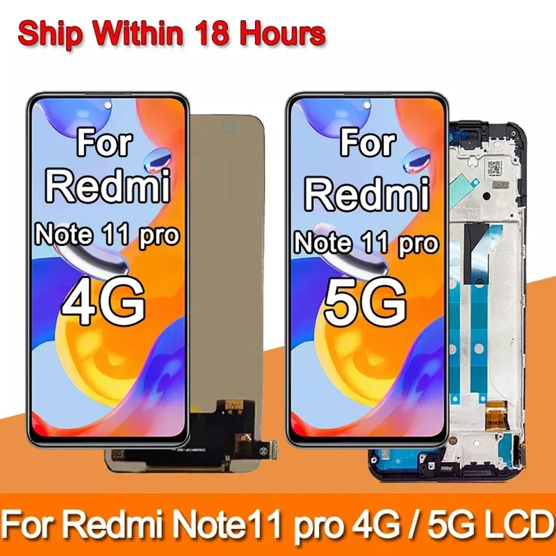 Alta calidad para Xiaomi Redmi Note 11 Pro LCD 2201116 Digitalizador de pantalla táctil TG con marco para Redmi Note11Pro 5G 21091116 I LCD