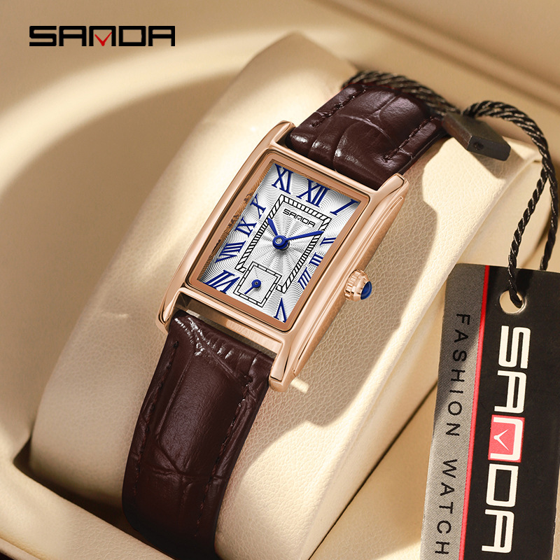 Sanda 1116 nova moda 2023 design elegante retângulo dial resistente à água movimento de quartzo negócios feminino relógio de pulso analógico