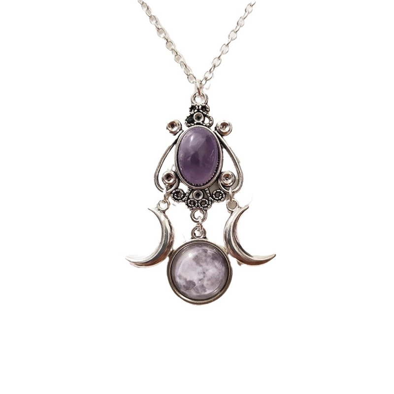Gioielli con collana con pendente a tripla luna nera/rossa/viola