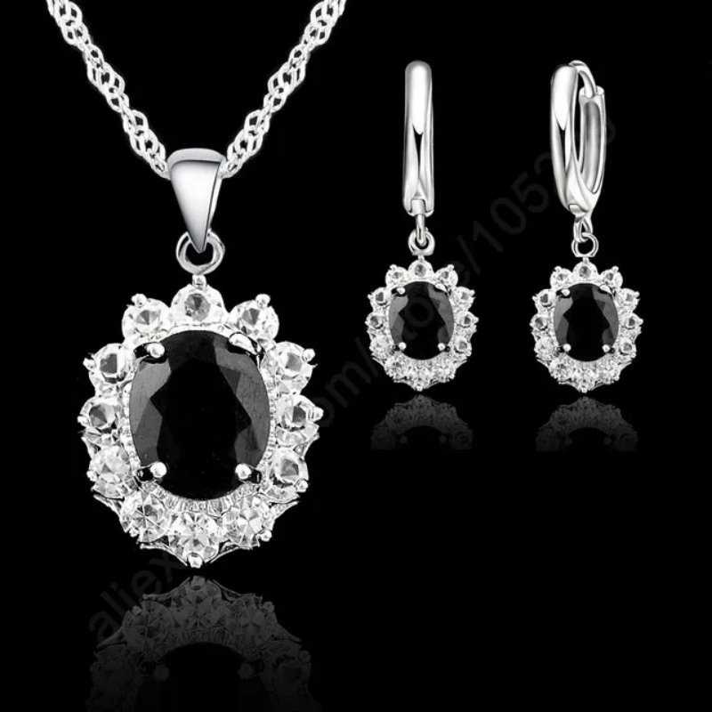Ensemble de bijoux en argent Sterling 925 pour femmes, collier et boucles d'oreilles en forme de fleur élégante, cristal de zircone cubique, cadeaux pour filles