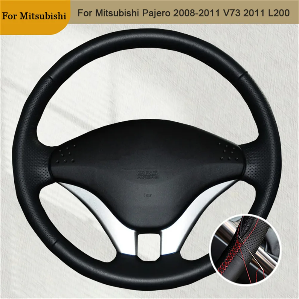 DIY skórzany pokrowiec na kierownicę z mikrofibry akcesoria do wnętrza samochodu dla Mitsubishi Pajero 2008-2011 V73 2011 L200