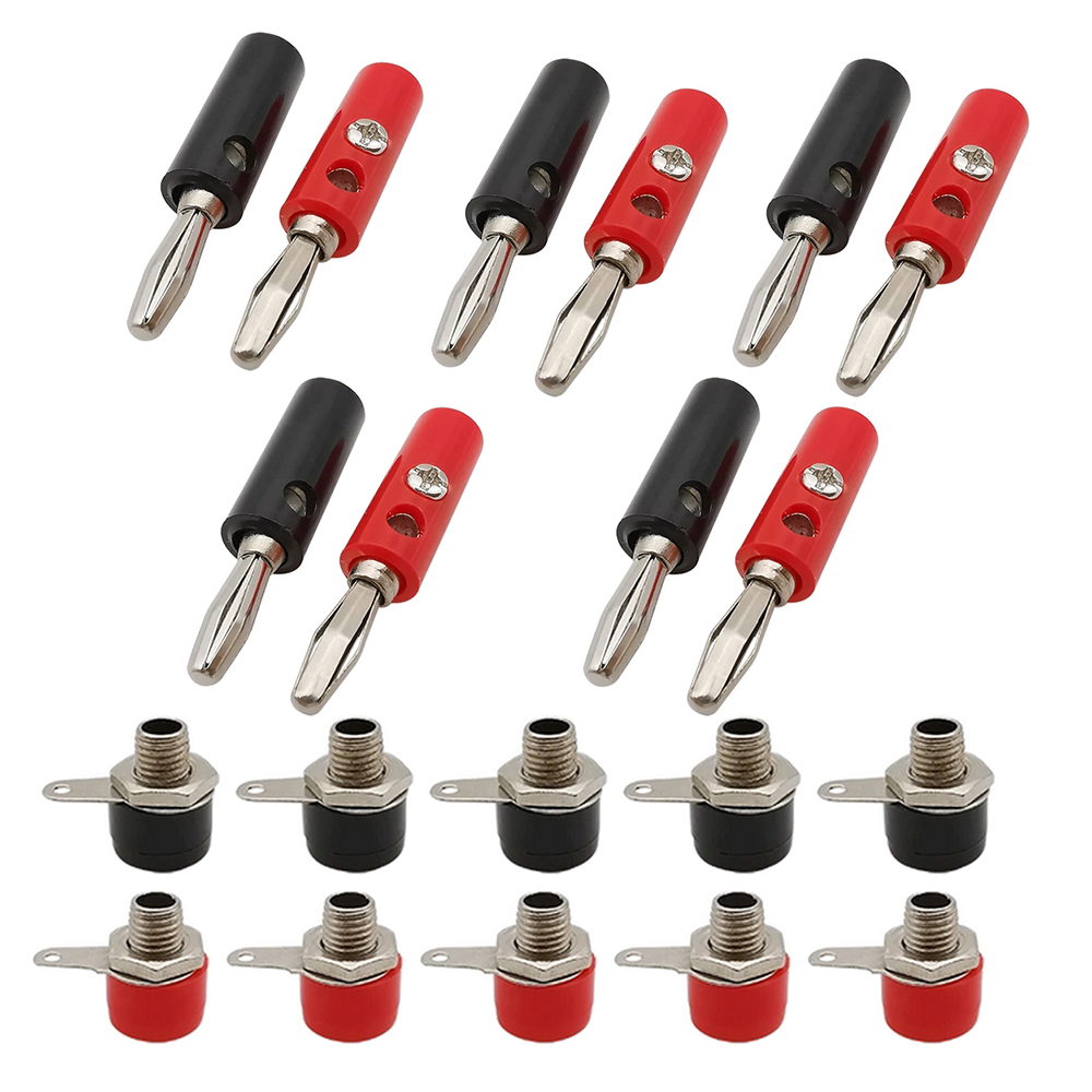 10 pares de enchufe macho Banana de 4mm + conector hembra, Terminal de tornillo, adaptador de altavoz de Audio, negro y rojo