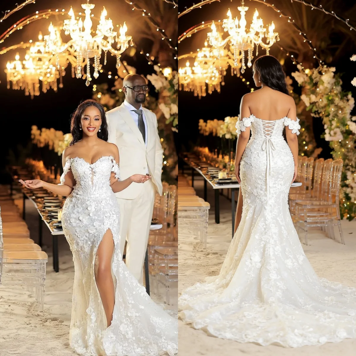 Customized 2026 White Elegant Mermaid Wedding Dress Shoulder Lace Stickers Decorative Strap Design Vestido De Novia