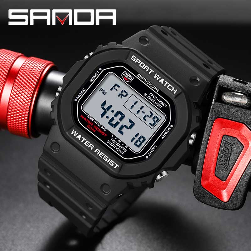 Sanda g estilo relógio digital masculino ao ar livre à prova dwaterproof água esportes relógios de pulso para homens correndo cronômetro militar led relógio eletrônico