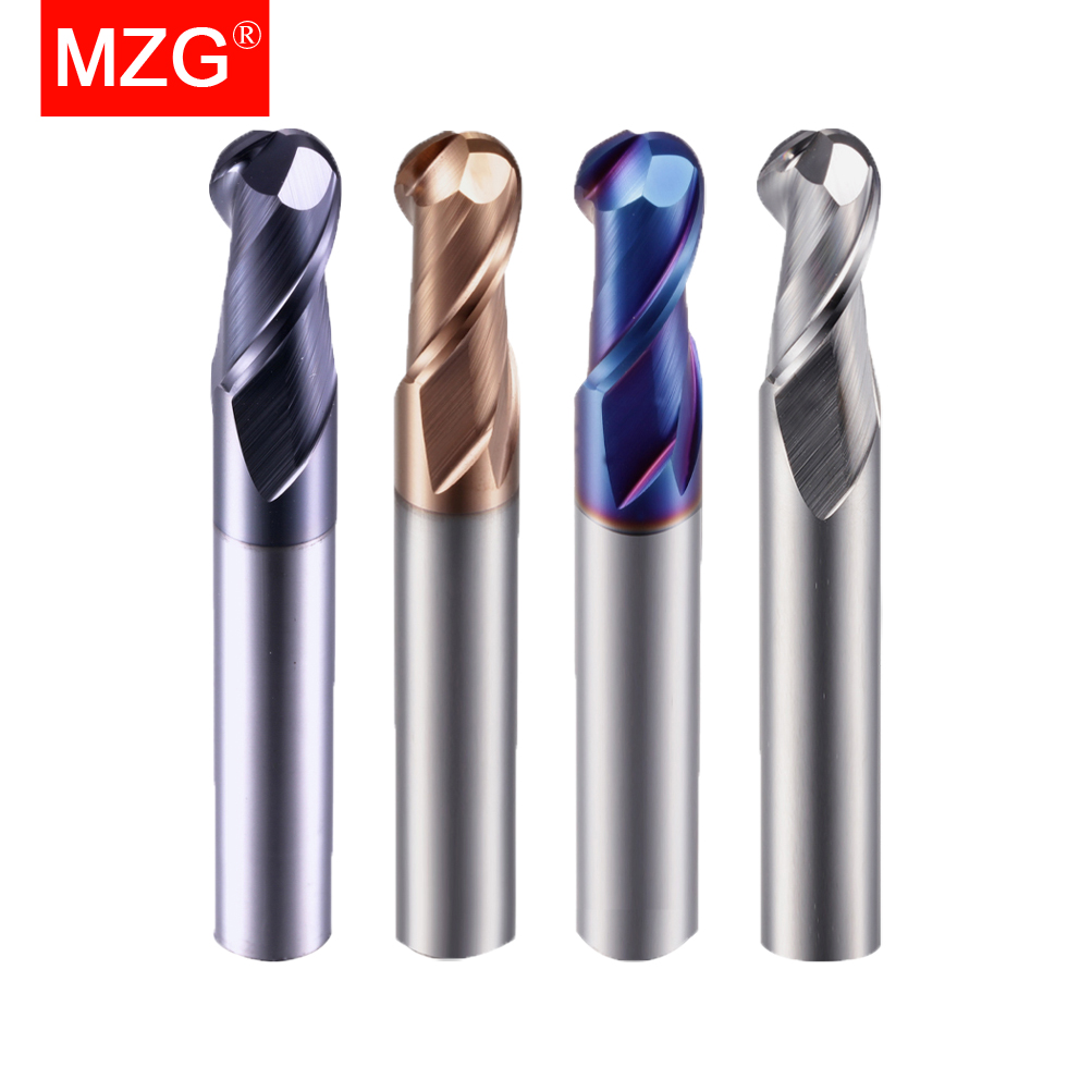 Mzg fresa esférica 2 flauta hrc45 hrc55 hrc65 nano revestimento de aço duro ferro fundido ferramenta de carboneto de bronze fresa de tungstênio