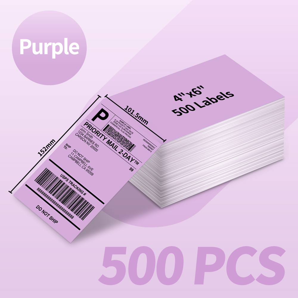 Phomemo-etiquetas térmicas 4x6 para impresora de etiquetas de envío, 500 Uds., etiquetas de correo moradas, etiquetas térmicas directas 4x6, sin BPA