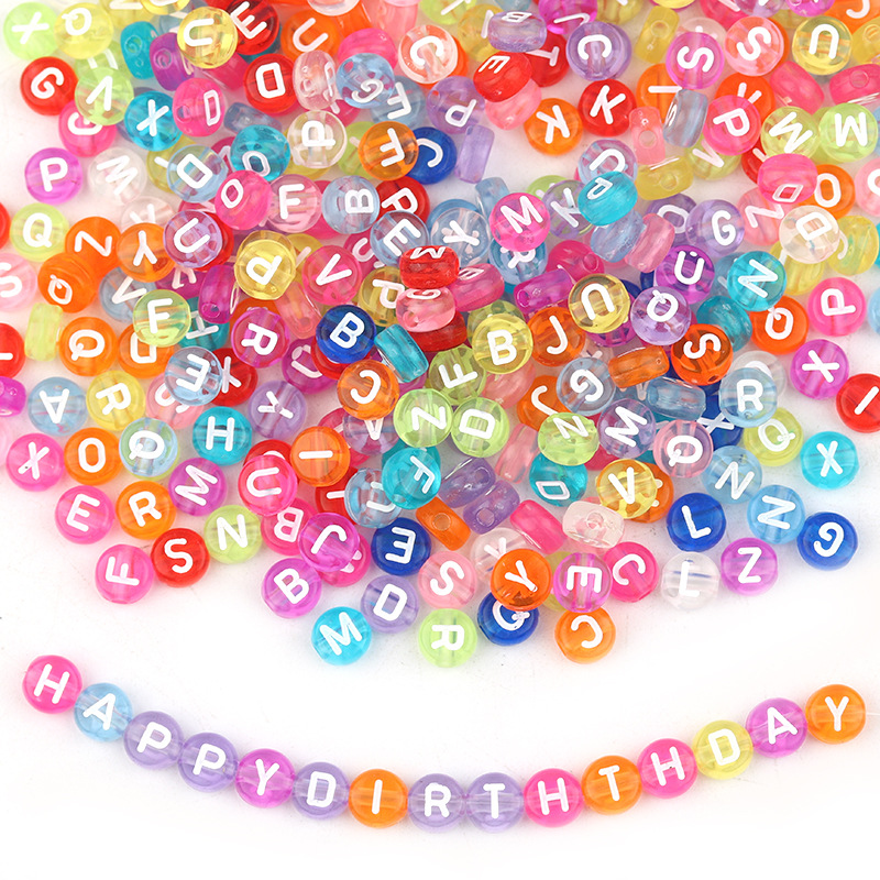 100 unids/lote de cuentas acrílicas del alfabeto oblato, cuentas de letras transparentes coloridas para fabricación de joyería, accesorios para collar y pulsera DIY