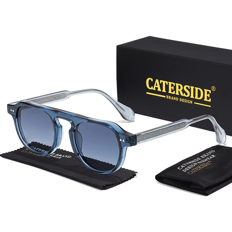 CATERSIDE Kacamata Hitam Bulat Vintage Pria Punk Core Insert Temples Kacamata Hitam untuk Wanita Perjalanan Pesta Belanja Fashion Eyeywear