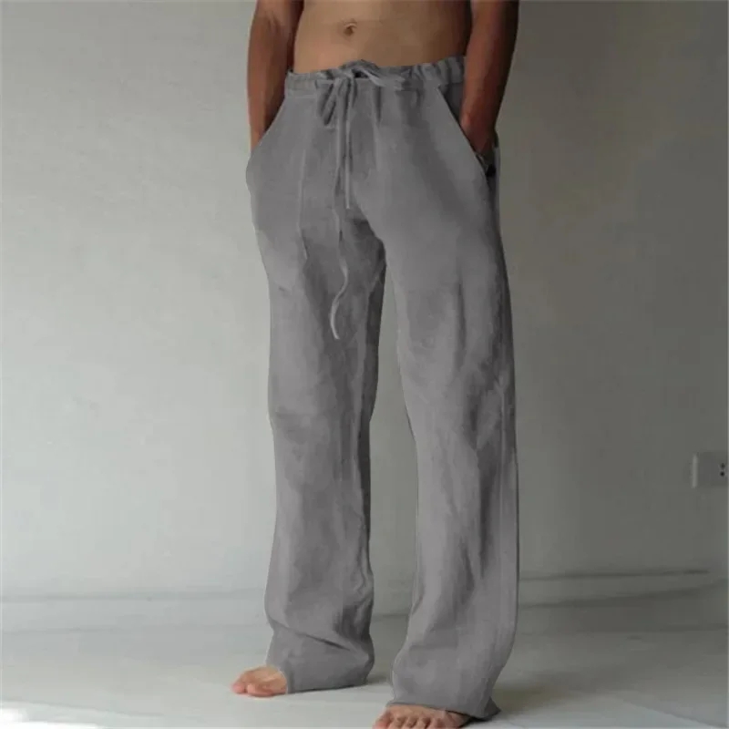 Pantalones de Lino y Algodón para Hombre, Corte Recto, Cintura Elástica con Cordón, Casuales, Holgados, para Verano, Playa, Vacaciones, Estilo Urbano, Tallas M-4XL