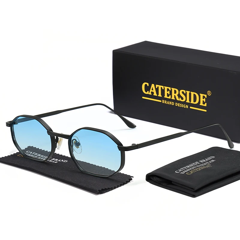CATERSIDE Fashion Women's Small Frame Sunglasses High-Quality Polygonal Metal Frame Sun Glasses Men Party Outdoor Small Eyewear