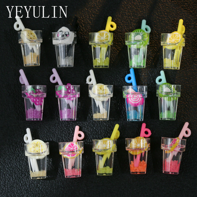 YEYULIN 10ชิ้น/ล็อตผลไม้ Lemon Luminous เรซิ่นถ้วย Charms จี้ DIY พวงกุญแจสร้อยข้อมือสำหรับเครื่องประดับอุปกรณ์เสริม1.9*1ซม.