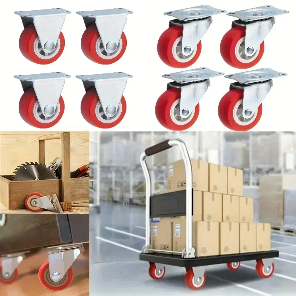 Paquete de 4 ruedas giratorias universales y direccionales de PVC, ruedas giratorias silenciosas de color rojo, carretilla, carro para proyectos de muebles