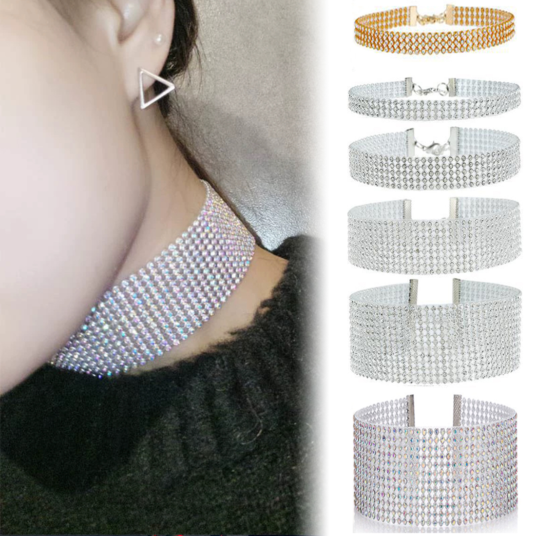 Qualidade superior legal brilhante strass pacote pescoço elemento popular colar colar punk hip hop feminino gargantilha presente jóias coreanas