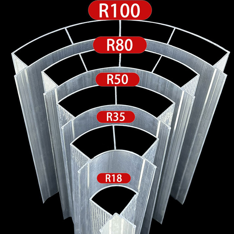 Esquina arqueada, longitud de 100 cm, los radios son respectivamente: R18, R35, R50, R80 y R100. Cada tipo es para 1 ramal.