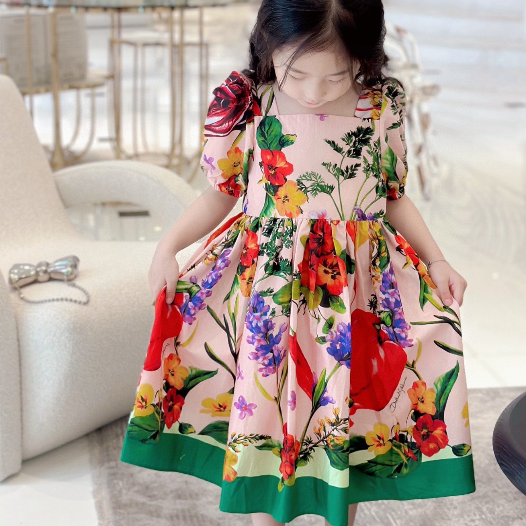 Vestido de verão para meninas, alta qualidade, novo design, frutas impressas, para a praia, floral, 2024