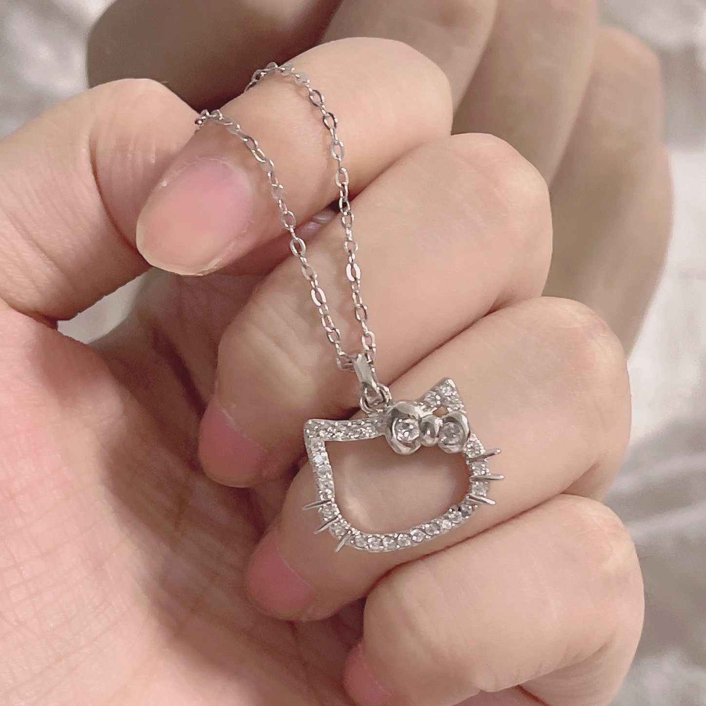 Santio สร้อยคอลายเฮลโลคิตตี้อนิเมะสำหรับเด็กรูปการ์ตูนน่ารักแหวนคริสตัลสำหรับของขวัญวันเกิดเด็กผู้หญิงผู้หญิง