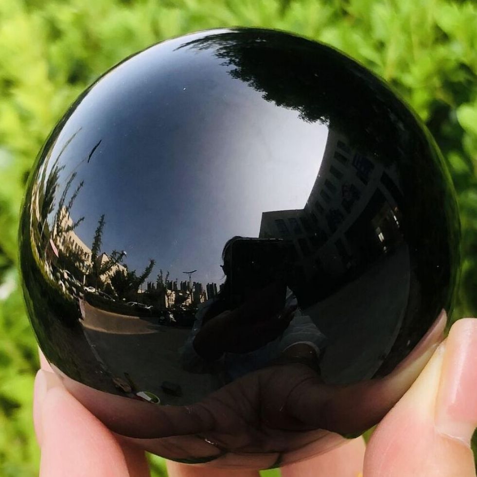 Esfera de obsidiana negra Natural, bola mágica de cristal curativo, piedras de Reiki, esfera feng shui, coleccionables, decoración del hogar sin Base