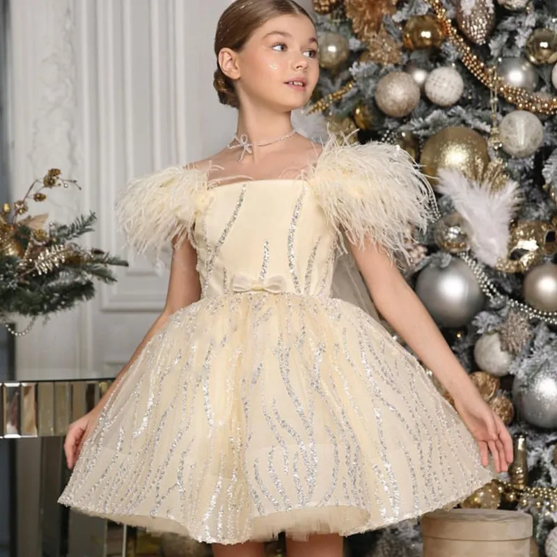 2025 nuevo vestido de princesa infantil con purpurina para fiesta de champán