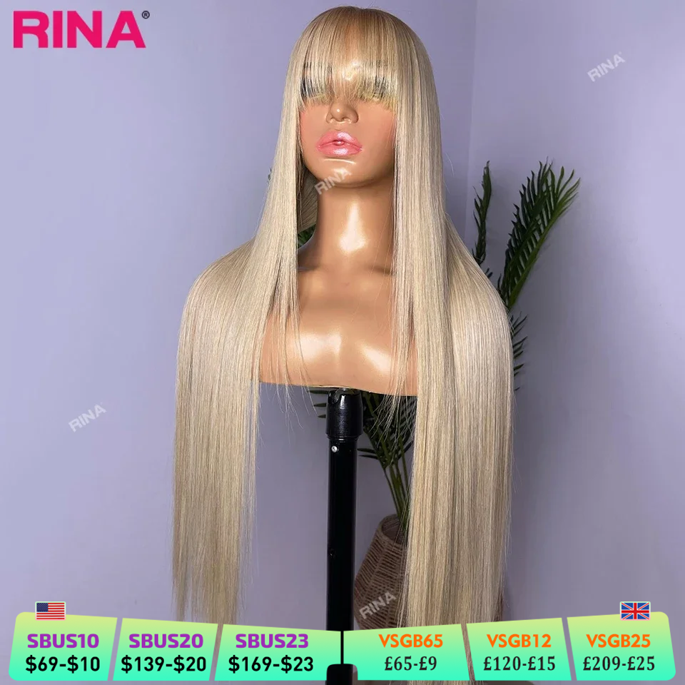 Colore biondo cenere con botto dritto 13X4 parrucca frontale in pizzo per capelli umani per le donne parrucca trasparente 5X5 con chiusura in pizzo parrucca di colore biondo