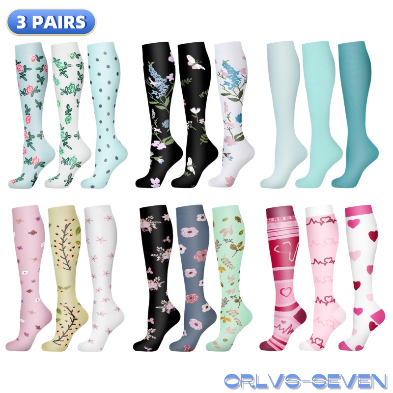 58 Stile, 3 Paare/Packung, Kompressionssocken, kniehoch, 30 mmHg, Damen, Herren, Sportsocken, Ödeme, Diabetes, Krampfadern, Laufsocken