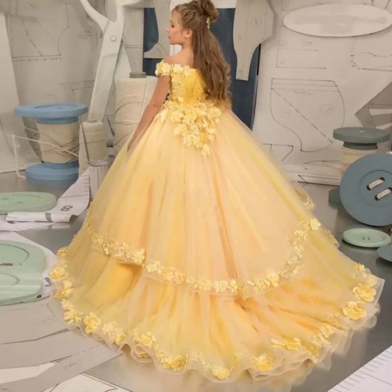 Magnifique robe de demoiselle d'honneur pour enfants, appliques moelleuses, première communion, anniversaire, mariage, soirée de reconstitution historique pour enfants, cadeaux personnalisés pour enfants