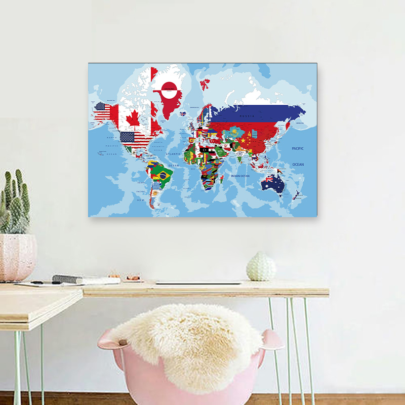 O mapa do mundo 30*20cm em inglês pintura em tela decoração da parede arte cartaz material escolar sala de aula sala estar decoração casa