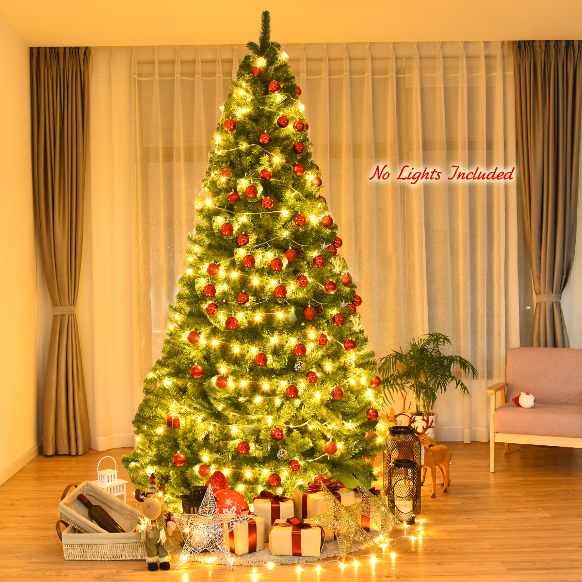 Pohon Natal Buatan PVC 9 Kaki 2132 Ujung Premium Berengsel dengan Kaki Logam Rumah