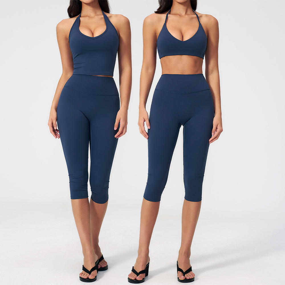 Yoga Set 2PCS Sports Set Short Sleeve Fitness Outfits Women Tracksuit Workout Clothes Running Capri Pants Gym Suit Athletic Wear
