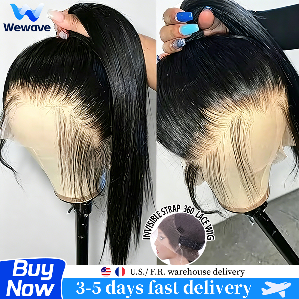 Peruca Frontal HD 360 com Tira Invisível, Cabelo Humano Liso, Sem Cola, com Cordão Ajustável, Cor Natural